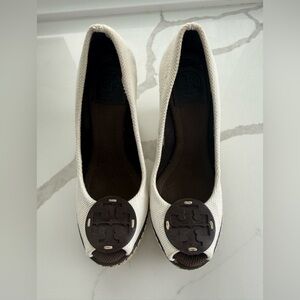 Tory Burch Peep-Toe Wedge Espadrilles-Size 6.5-White/Cream